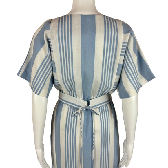 Vintage 80s Striped Dress Women's XS Powder Blue Stripes Faux Linen Slouchy - Picture 9 of 10